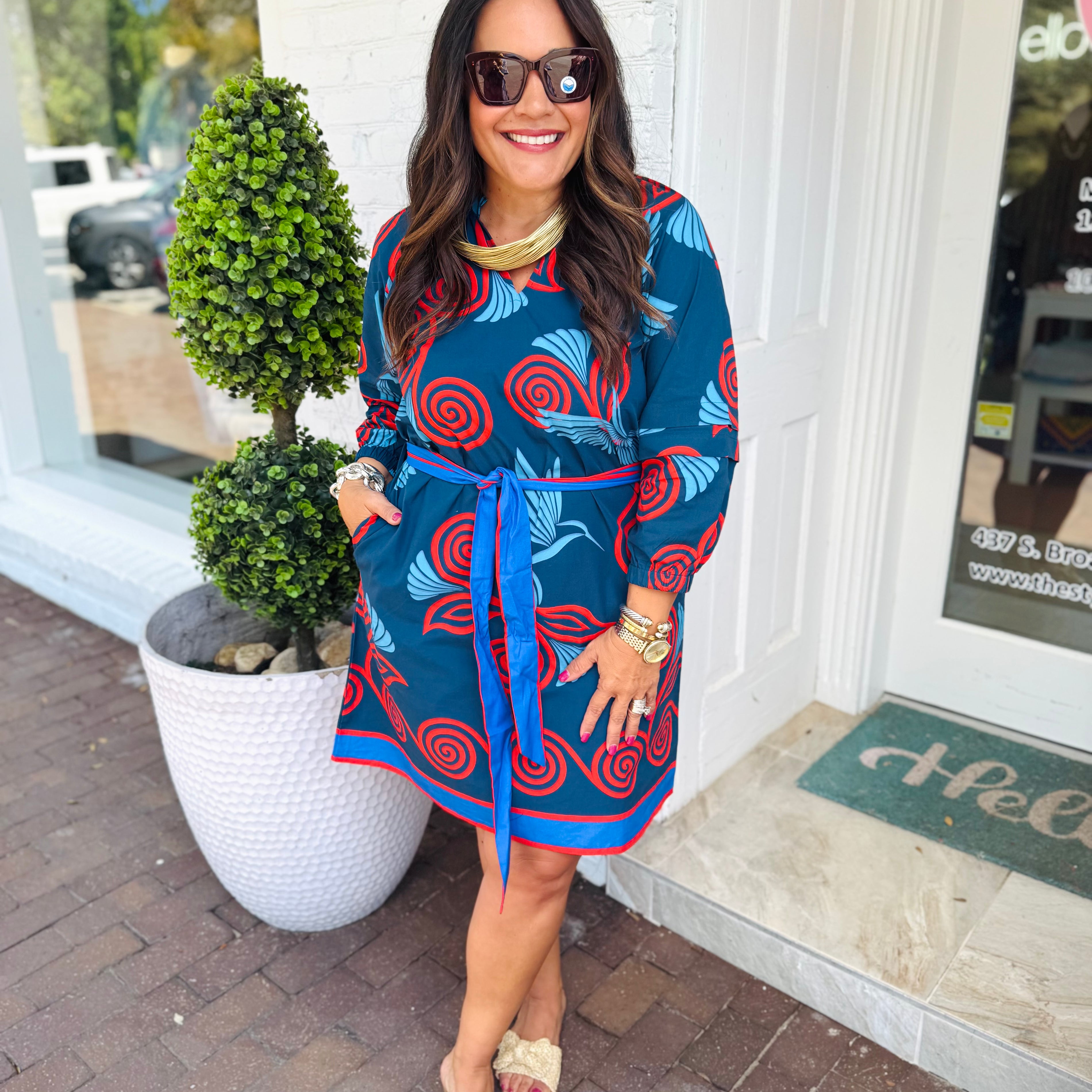 Gia Dress Indigo Feathers | MAUDE