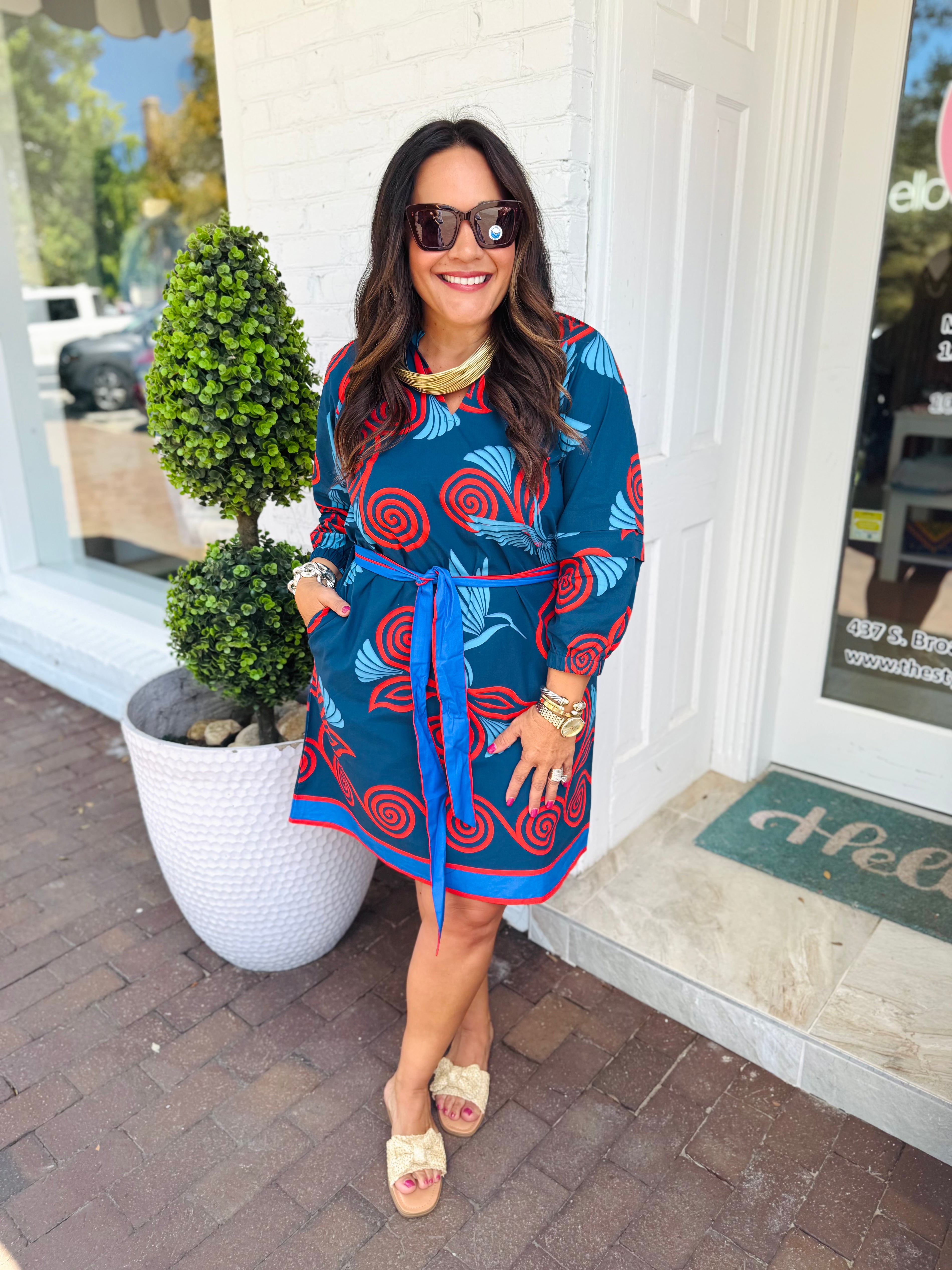 Gia Dress Indigo Feathers | MAUDE