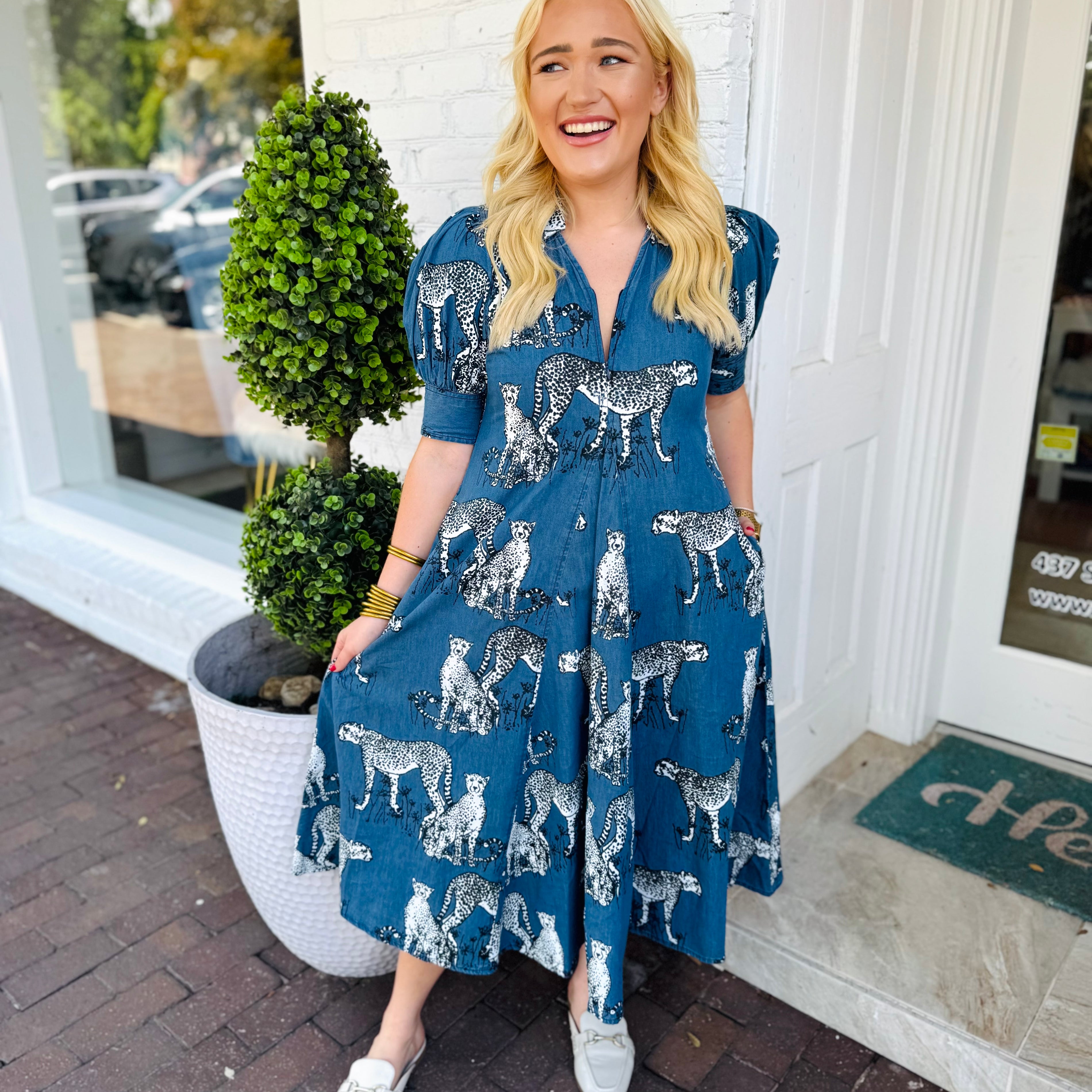 Montauk Denim Dress in Big Cats | DIZZY LIZZIE