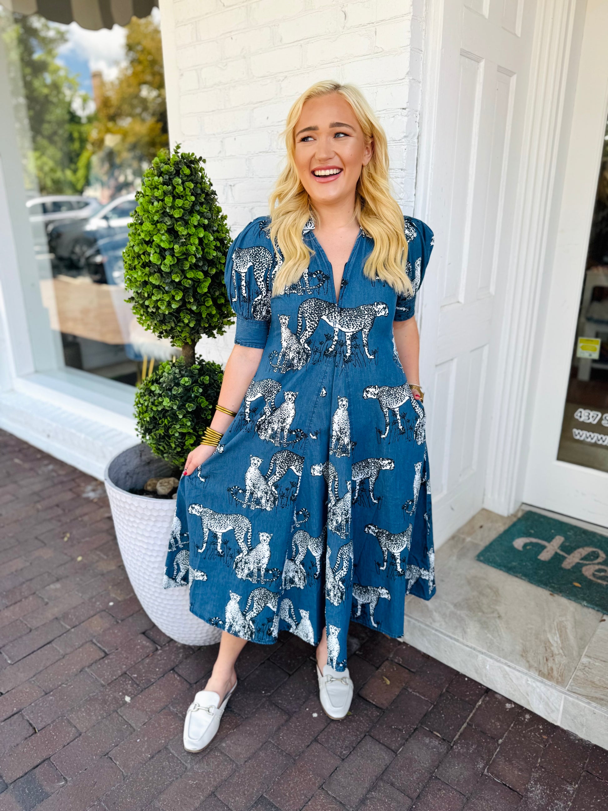 Montauk Denim Dress in Big Cats | DIZZY LIZZIE