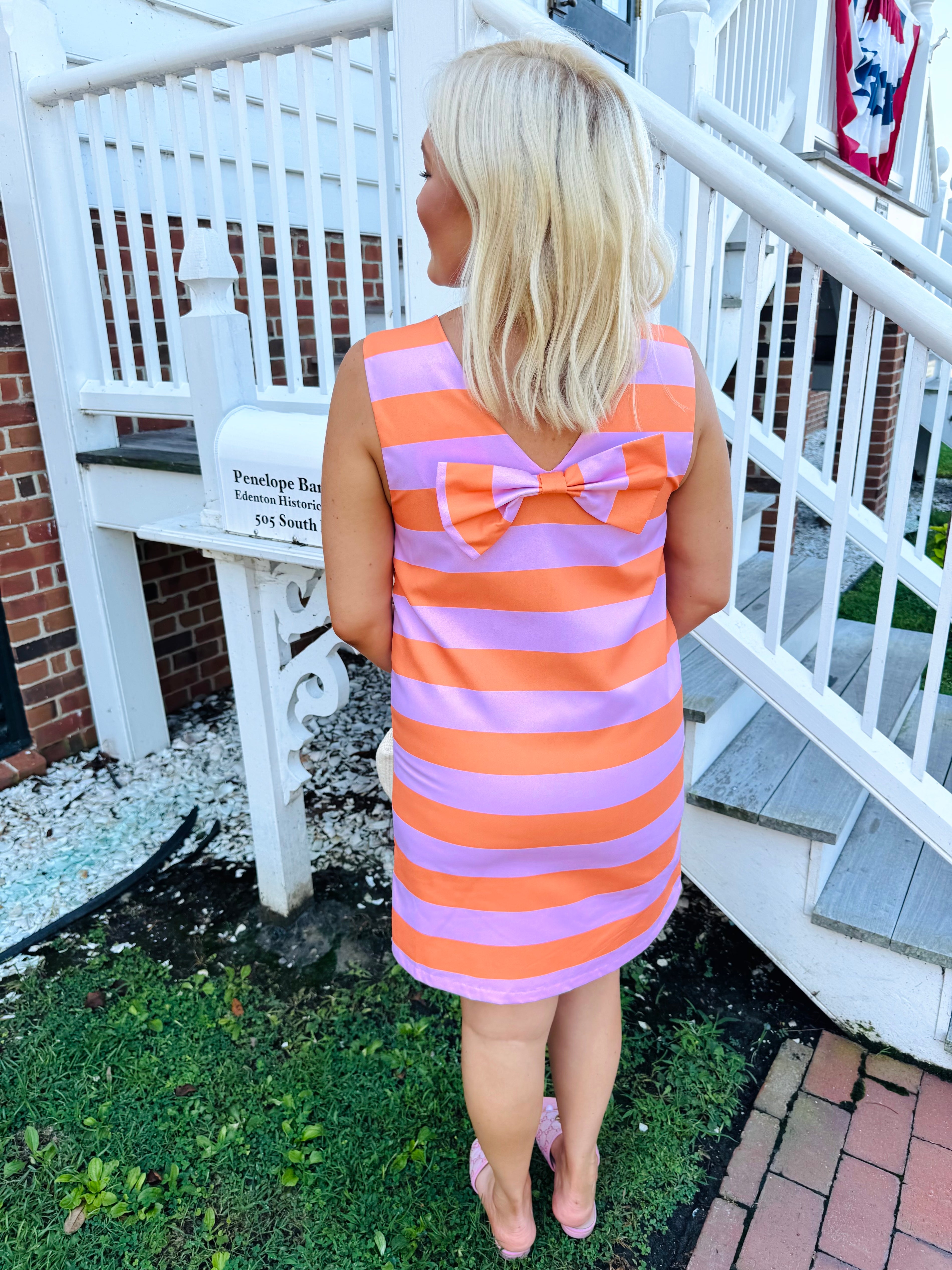 Stripe Sleeveless Bow Shift Dress | KARLIE