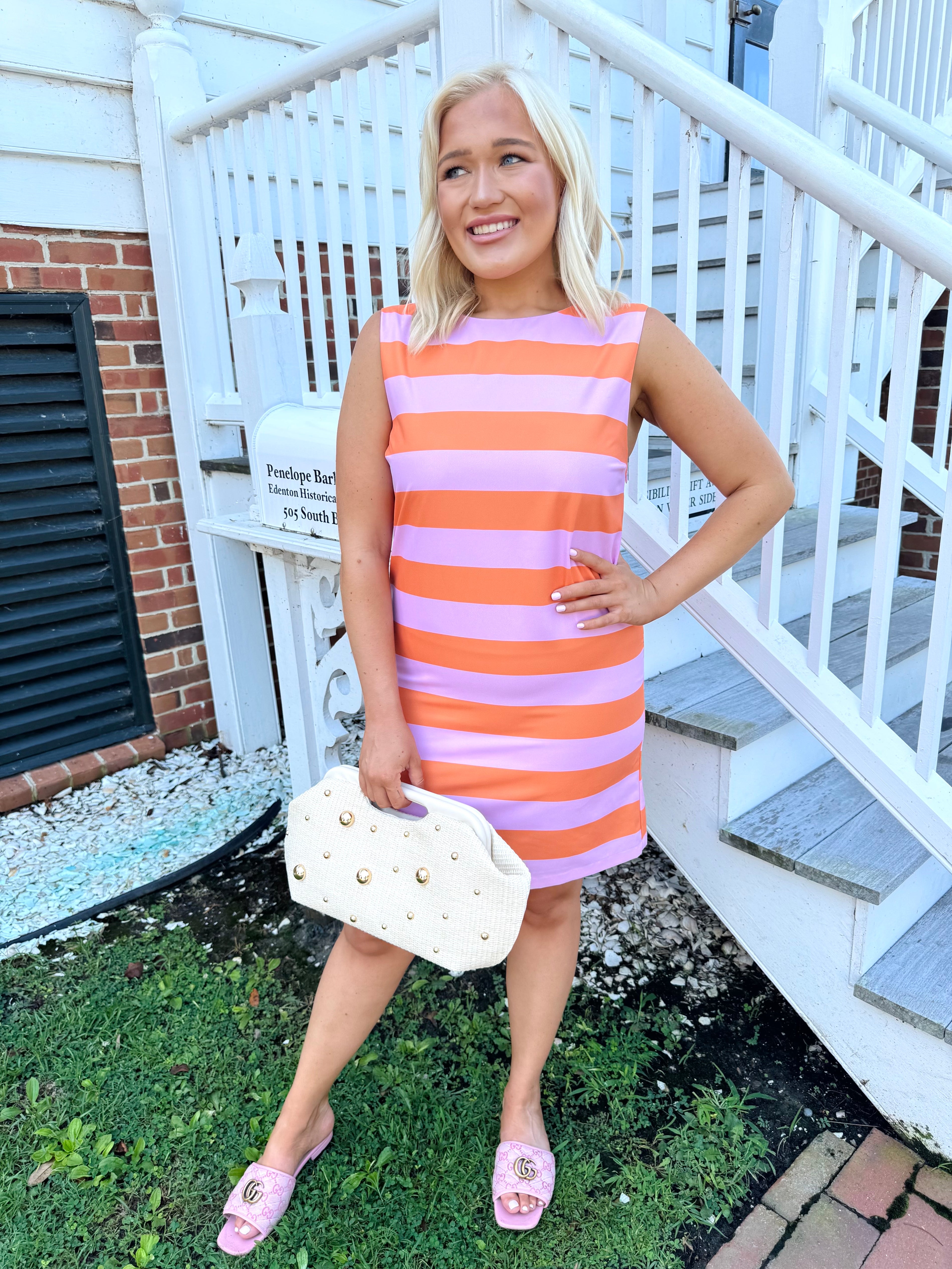 Stripe Sleeveless Bow Shift Dress | KARLIE