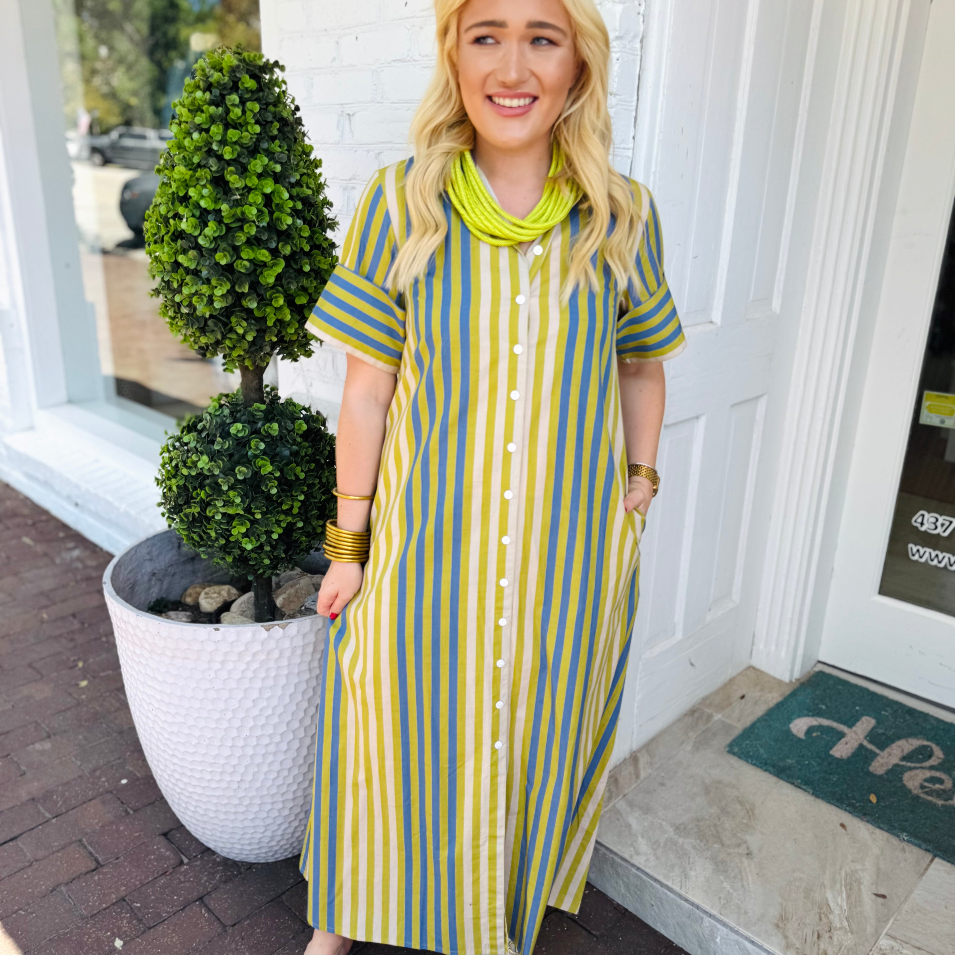 Gibbons Dress in Chartreuse Stripes | LIVRO