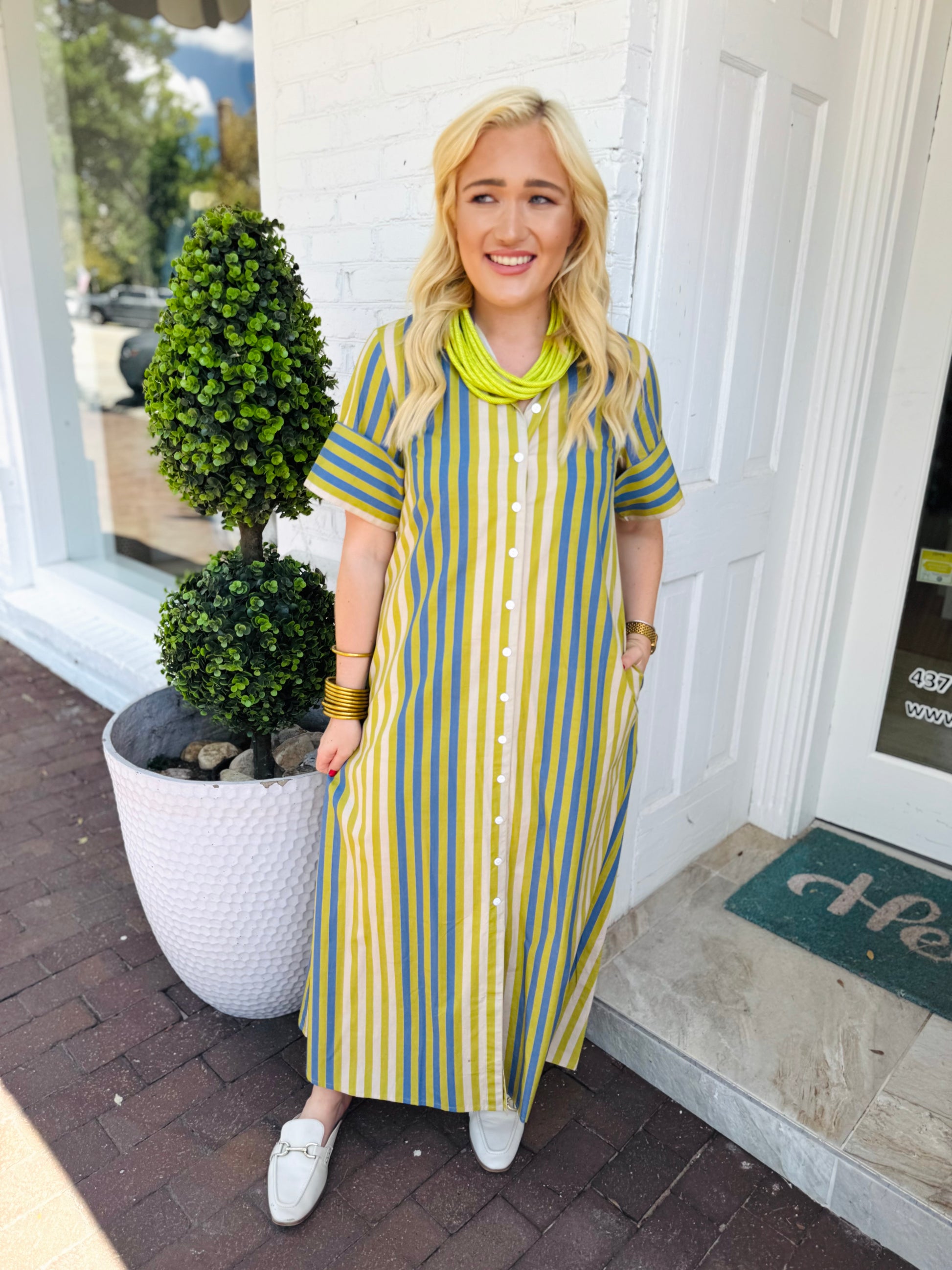 Gibbons Dress in Chartreuse Stripes | LIVRO