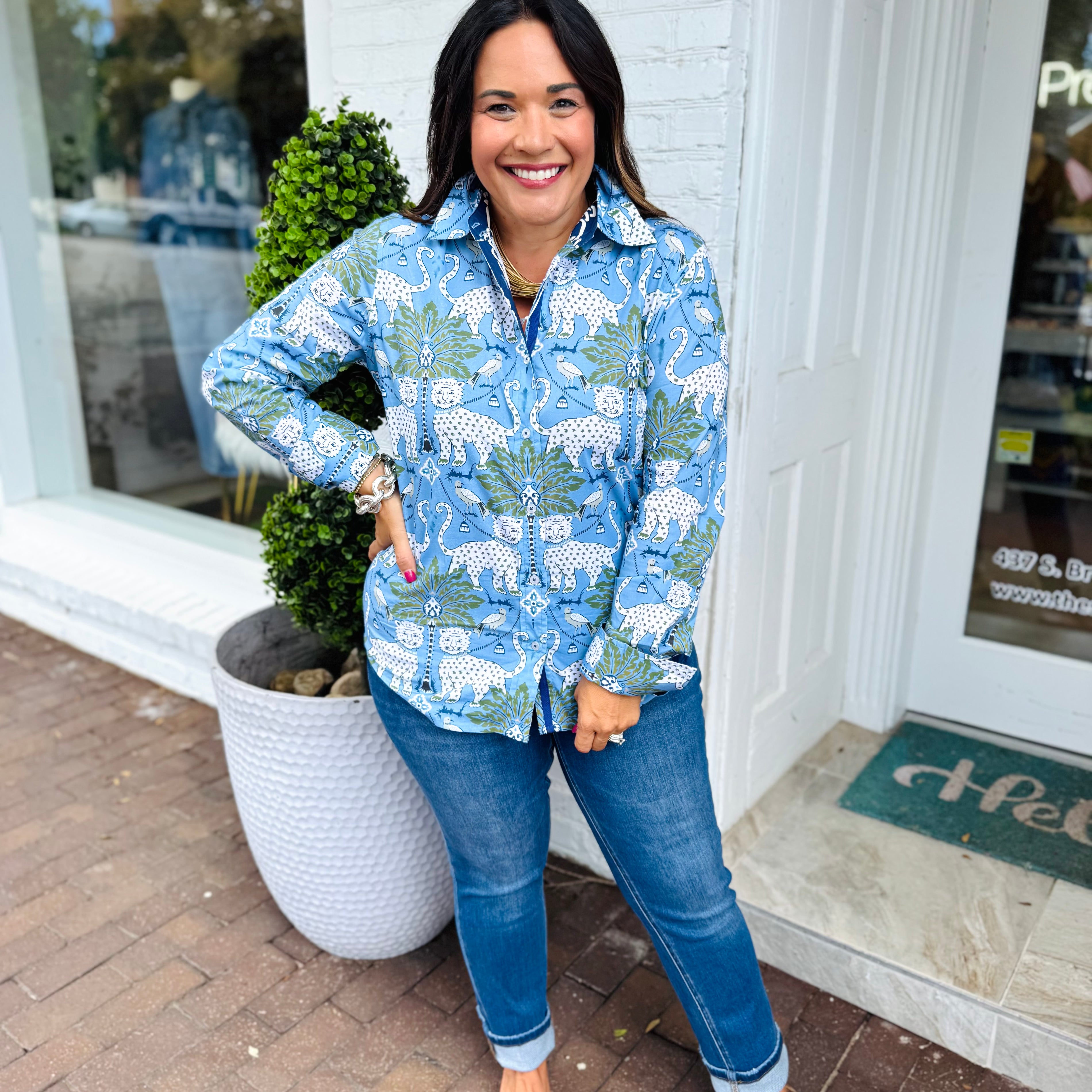 Rome Shirt in Little Blue Cheetahs | DIZZY LIZZIE