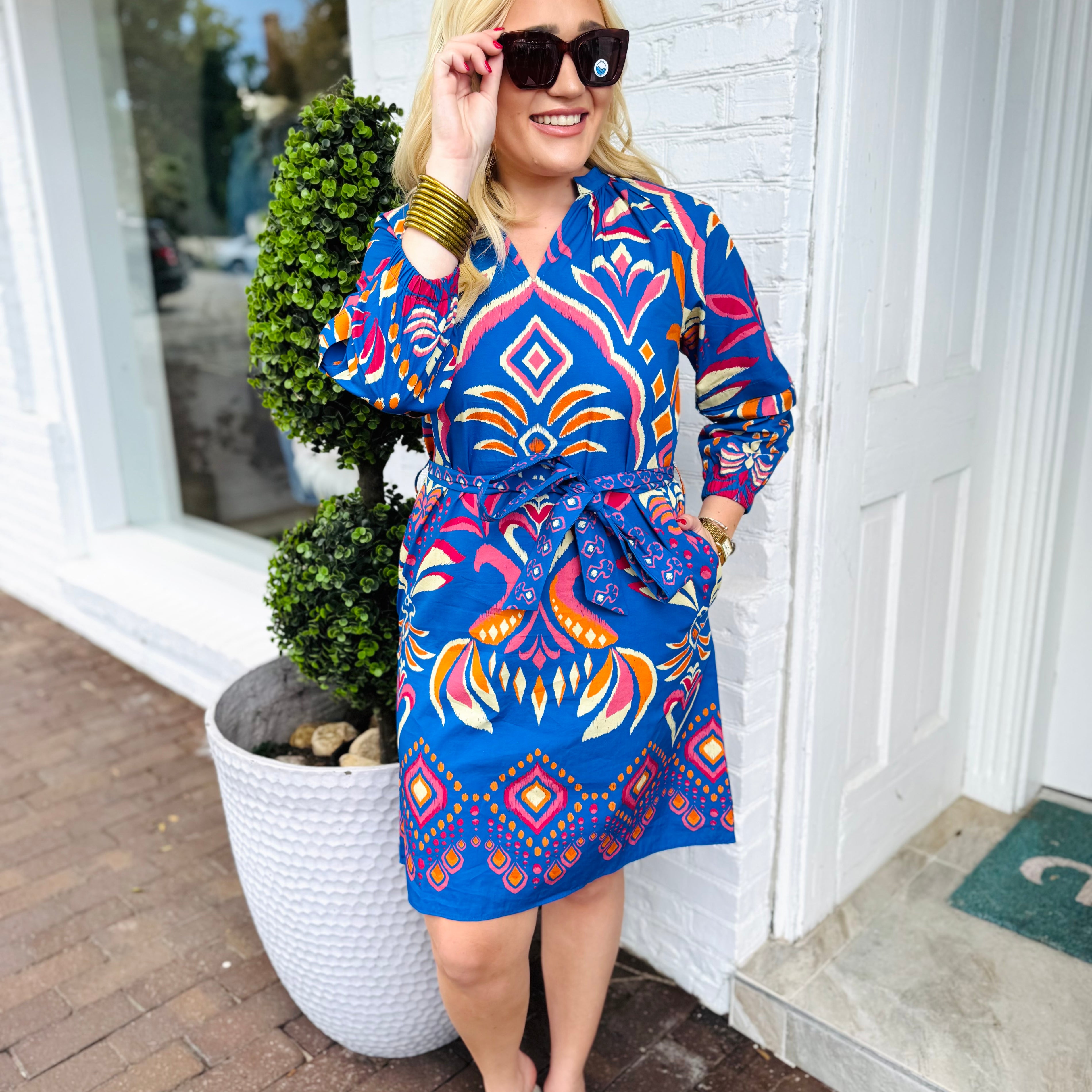 Gia Dress in Cobalt Ikat | MAUDE