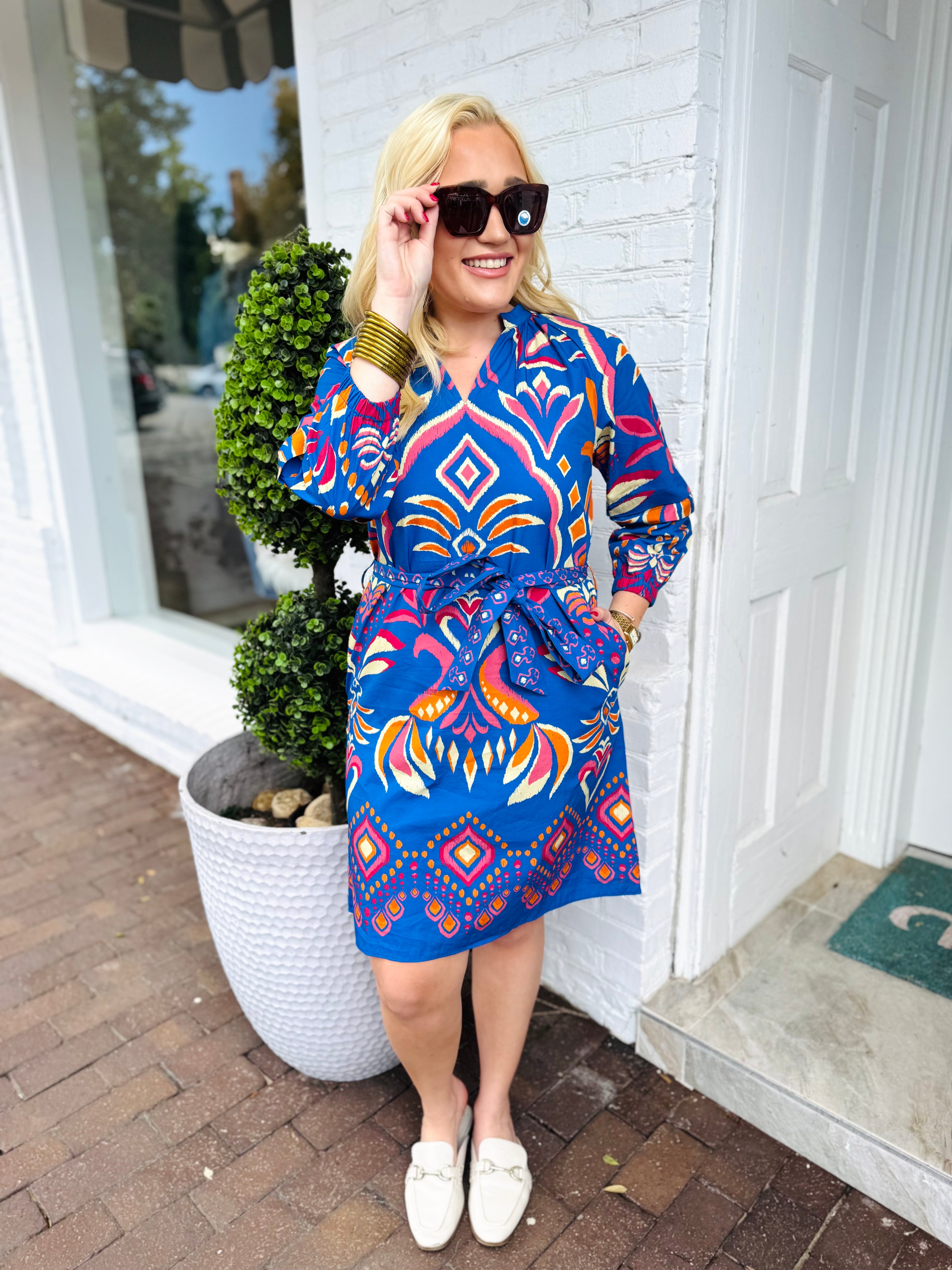 Gia Dress in Cobalt Ikat | MAUDE