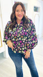 Floral Satin Button Puff Sleeve Top | KARLIE
