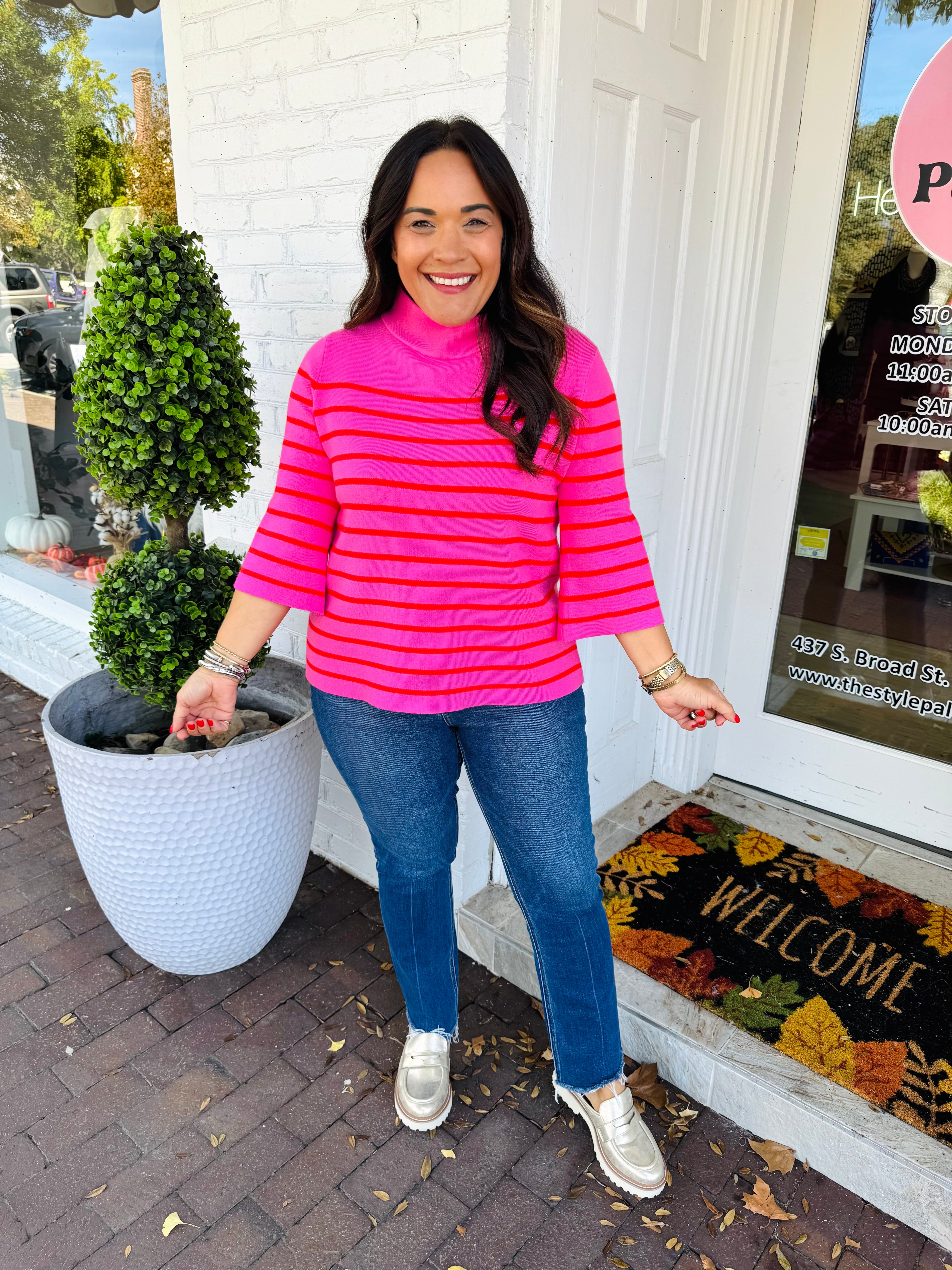 Morgan Mock Neck Sweater in Stripes