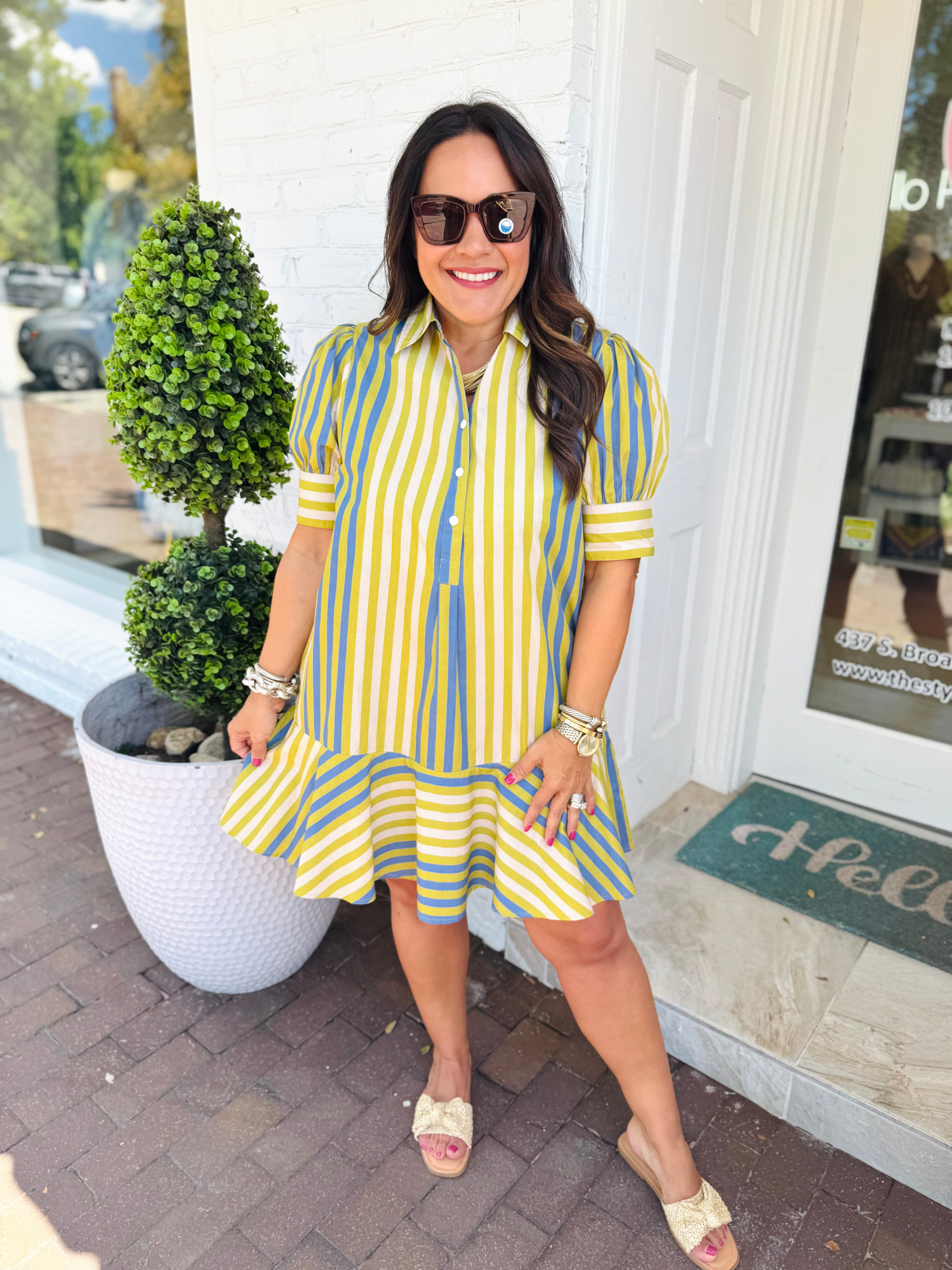 Liv Dress in Chartreuse Stripes | LIVRO