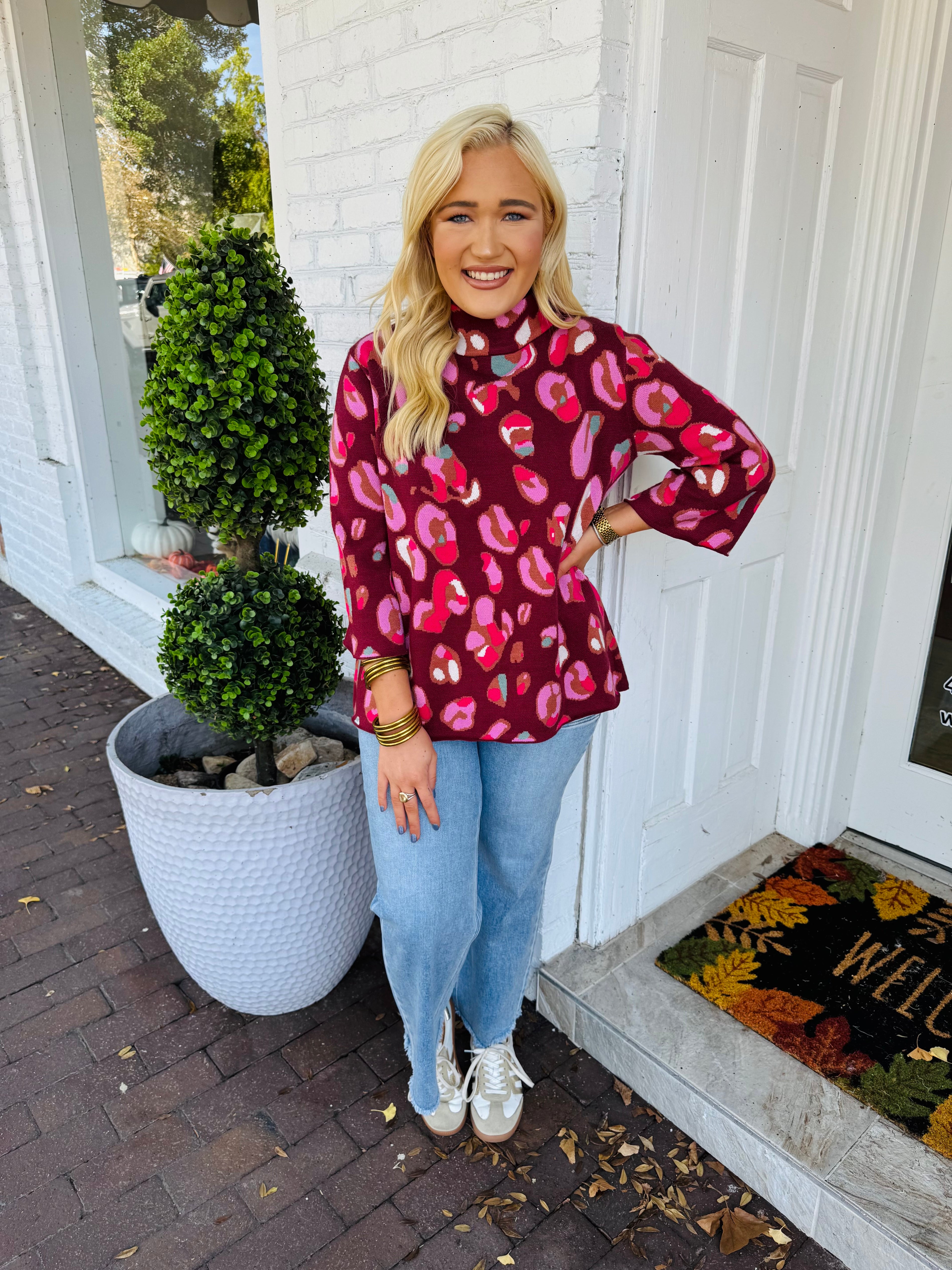 Morgan Mock Neck in Wine Leopard