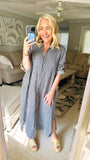 Coastal Chic Linen Dress in Sand/Navy