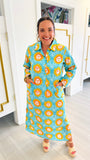 Gabriella Caftan Shirtdress-Aqua Blue Orange Spring