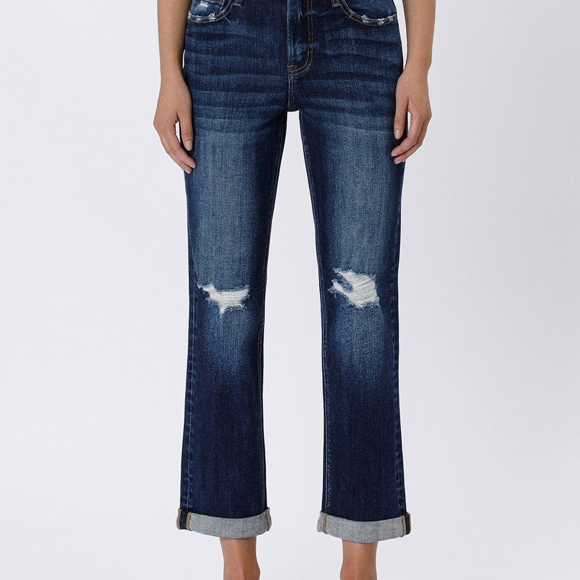 High Rise Double Cuffed Crop Straight Jean by Lovervet