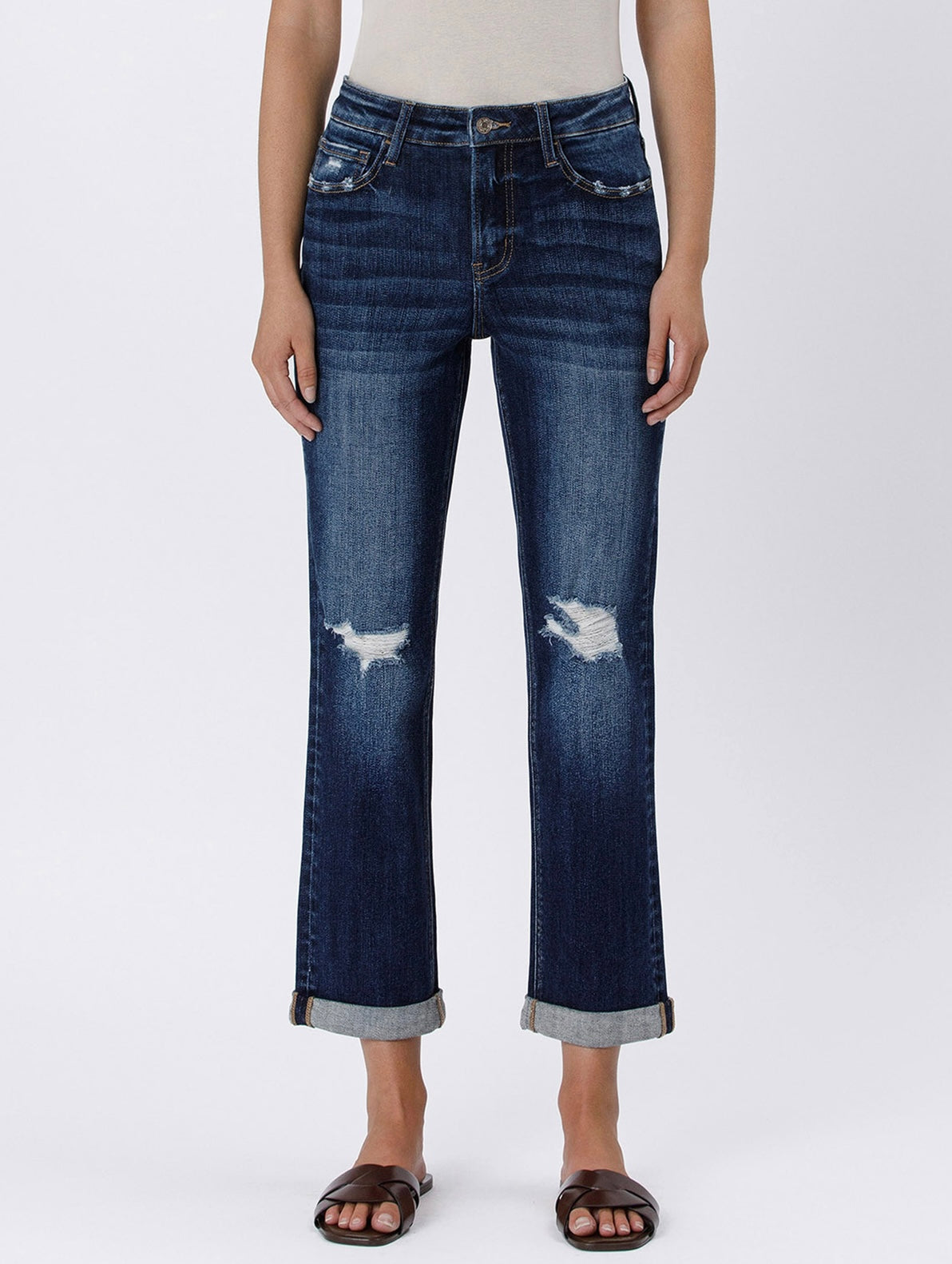 High Rise Double Cuffed Crop Straight Jean by Lovervet