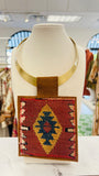 ORIJINAL Brass Pendant Necklace - Navy/Tan/Red Patch