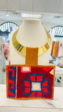 ORIJINAL Shiny Brass Pendant Necklace - Red/Navy/Maroon Patch