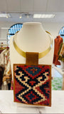 ORIJINAL Brass Pendant Necklace - Red/Navy/Blue Patch