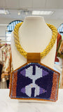 ORIJINAL Gold Rope Pendant Necklace - Purple/Light Blue/Brown Patch