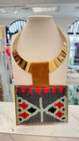 ORIJINAL Shiny Brass Pendant Necklace - Charcoal/Sage/Red Patch