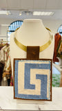 ORIJINAL Brass Pendant Necklace - Baby Blue/White Patch