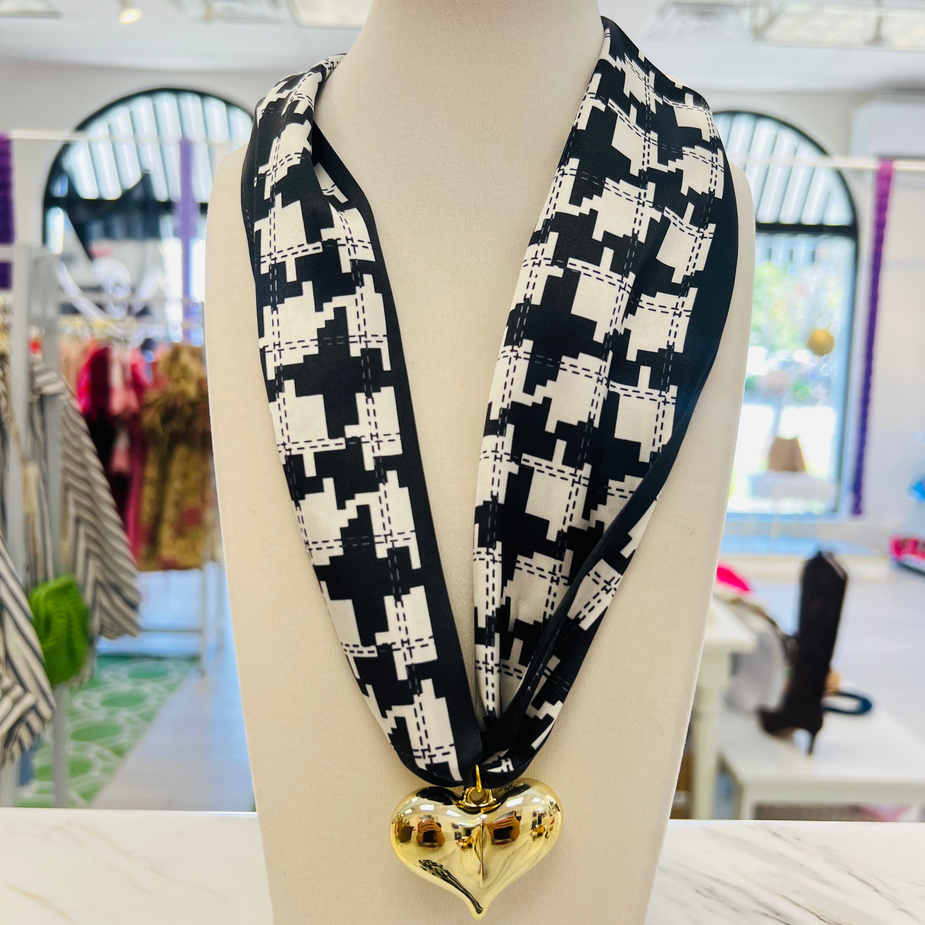 Hallie Houndstooth Scarf Necklace