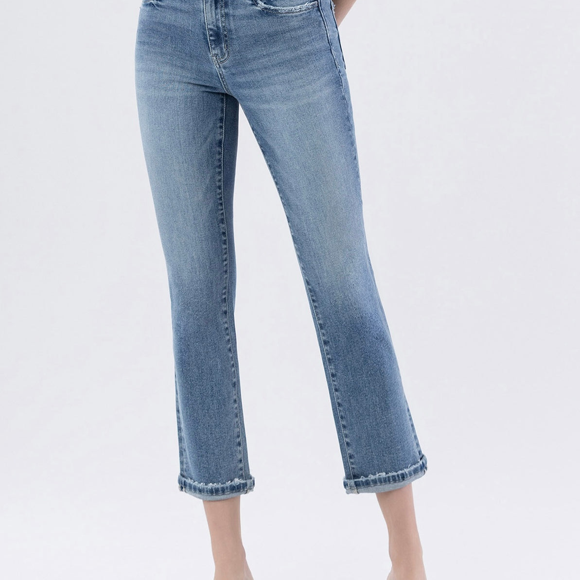High Rise Cuffed Slim Straight Denim by Lovervet