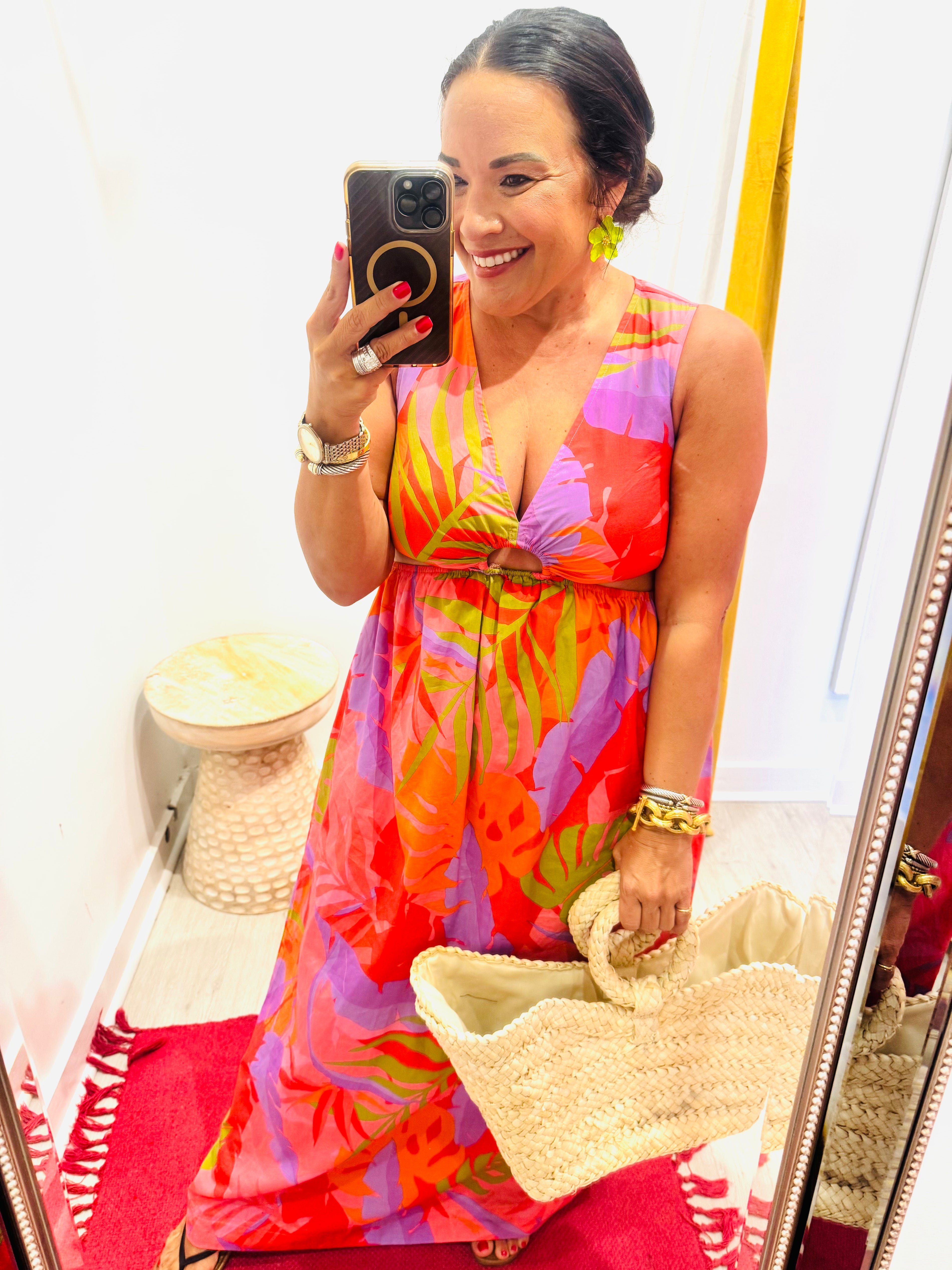 Tropical V-Neck Cut Out Maxi Dress | KARLIE