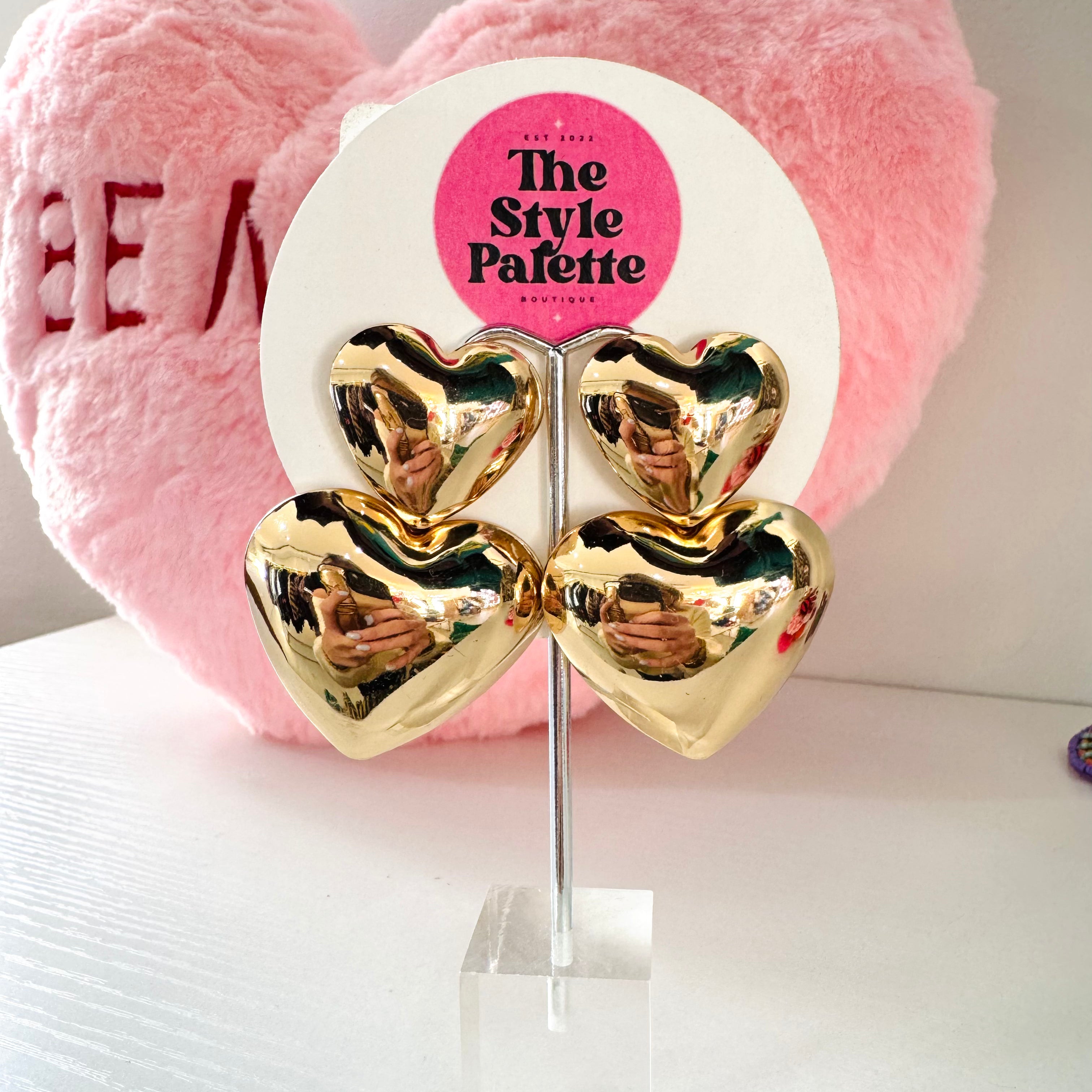 Puffy Double Heart Earrings