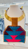 ORIJINAL Brass Pendant Necklace - Teal/Hot Pink/Maroon Patch