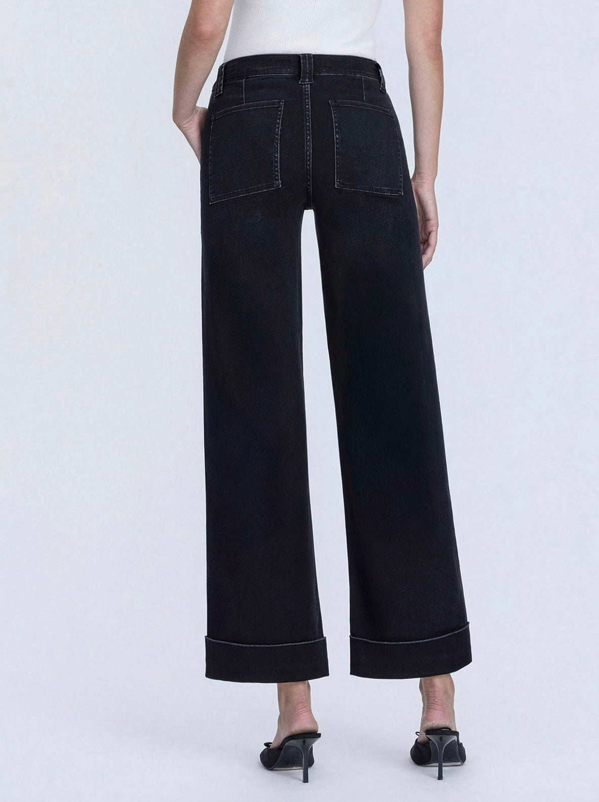 High Rise Elastic Waist Band Cuffed Baggy Wide Leg Jean by Vervet
