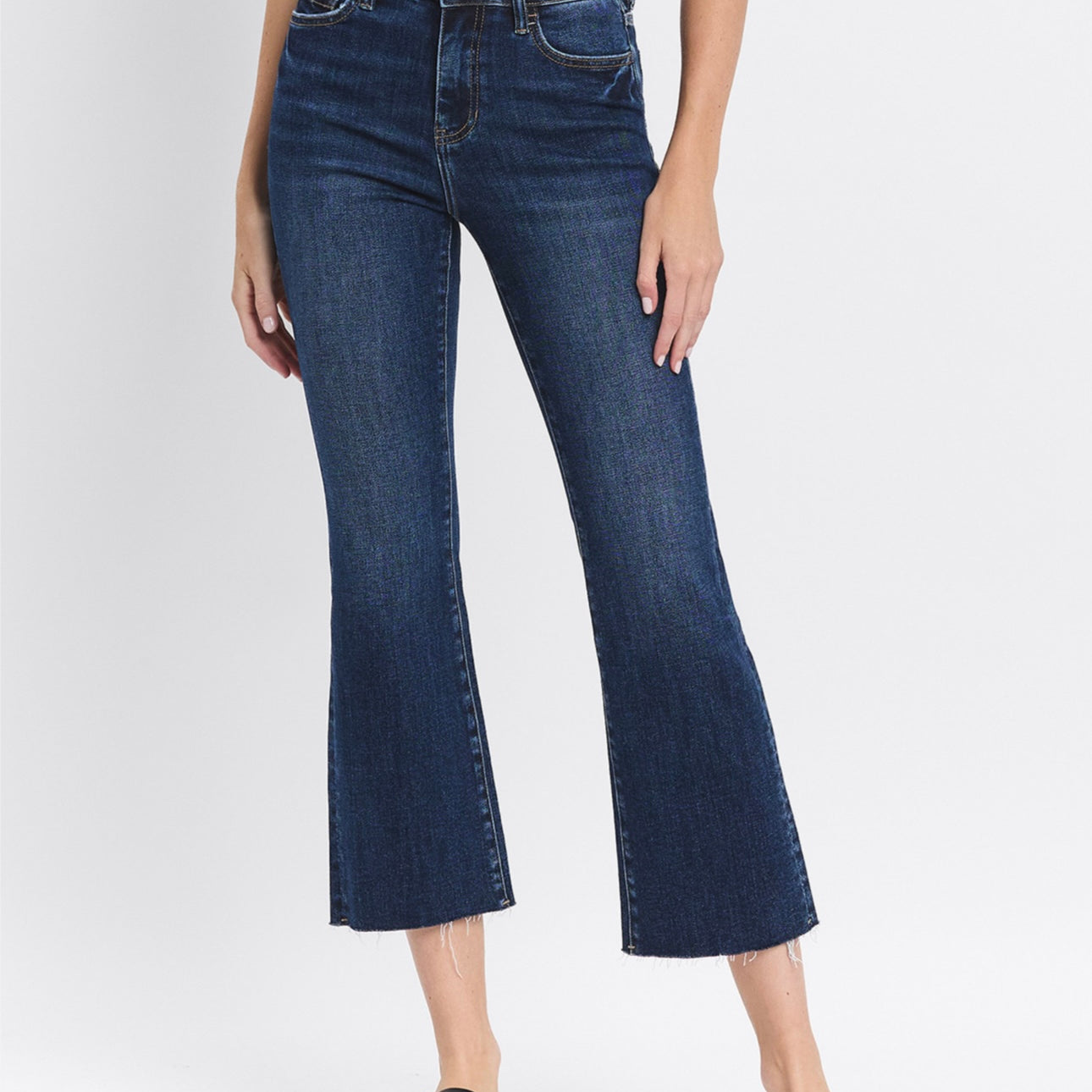 High Rise Cut Raw Hem Kick Flare Jeans by Lovervet