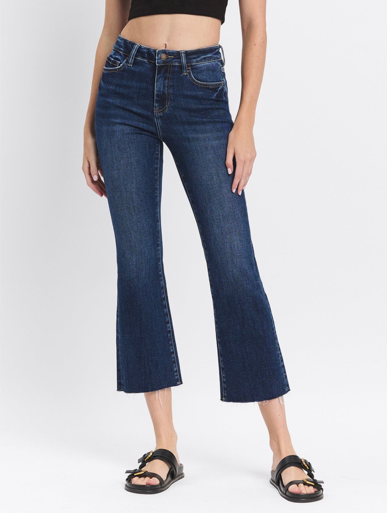 High Rise Cut Raw Hem Kick Flare Jeans by Lovervet