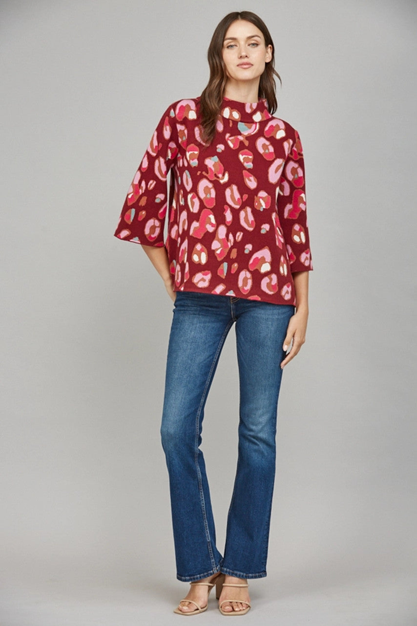 Morgan Mock Neck in Wine Leopard