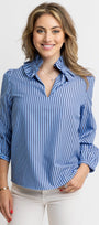 Stripe Ruffle V-Neck Top | KARLIE