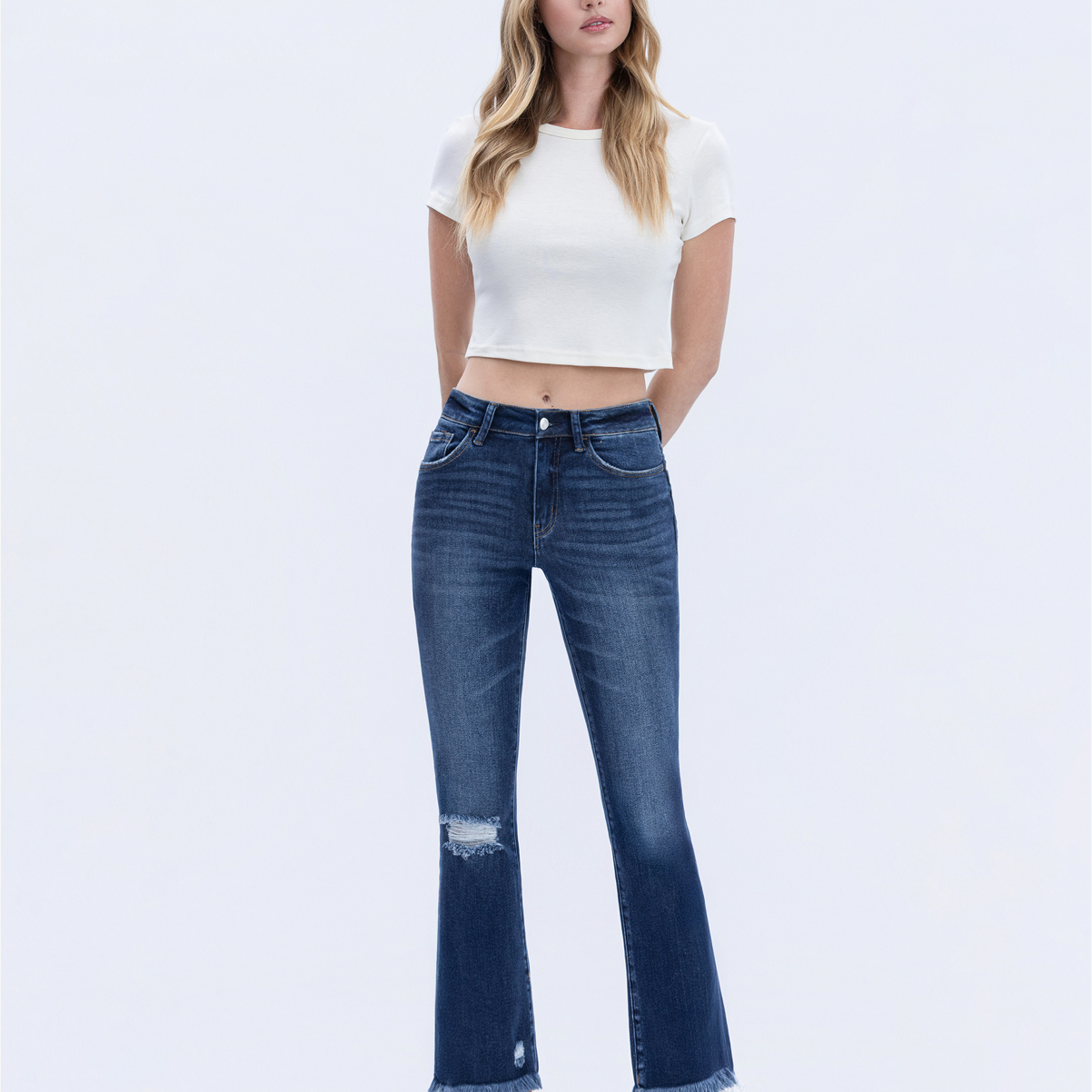 High Rise Distressed Kick Flare Jeans by Lovervet