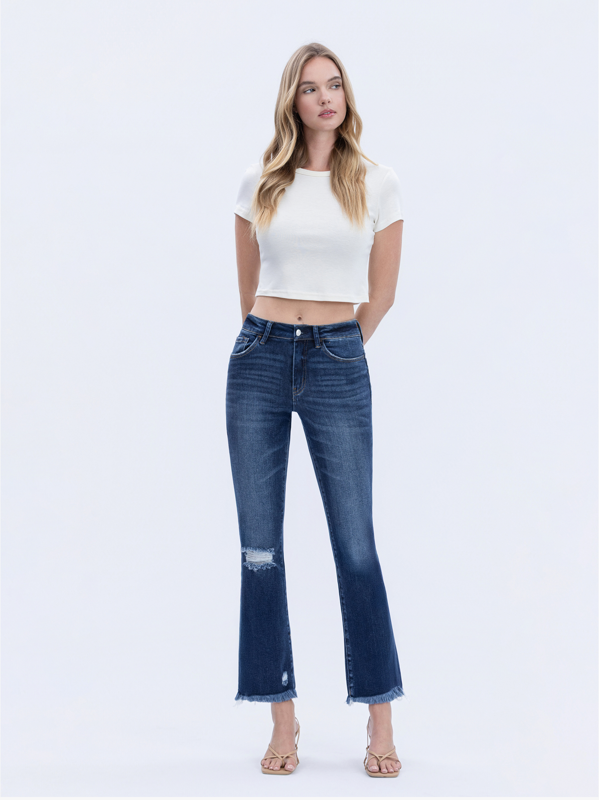 High Rise Distressed Kick Flare Jeans by Lovervet