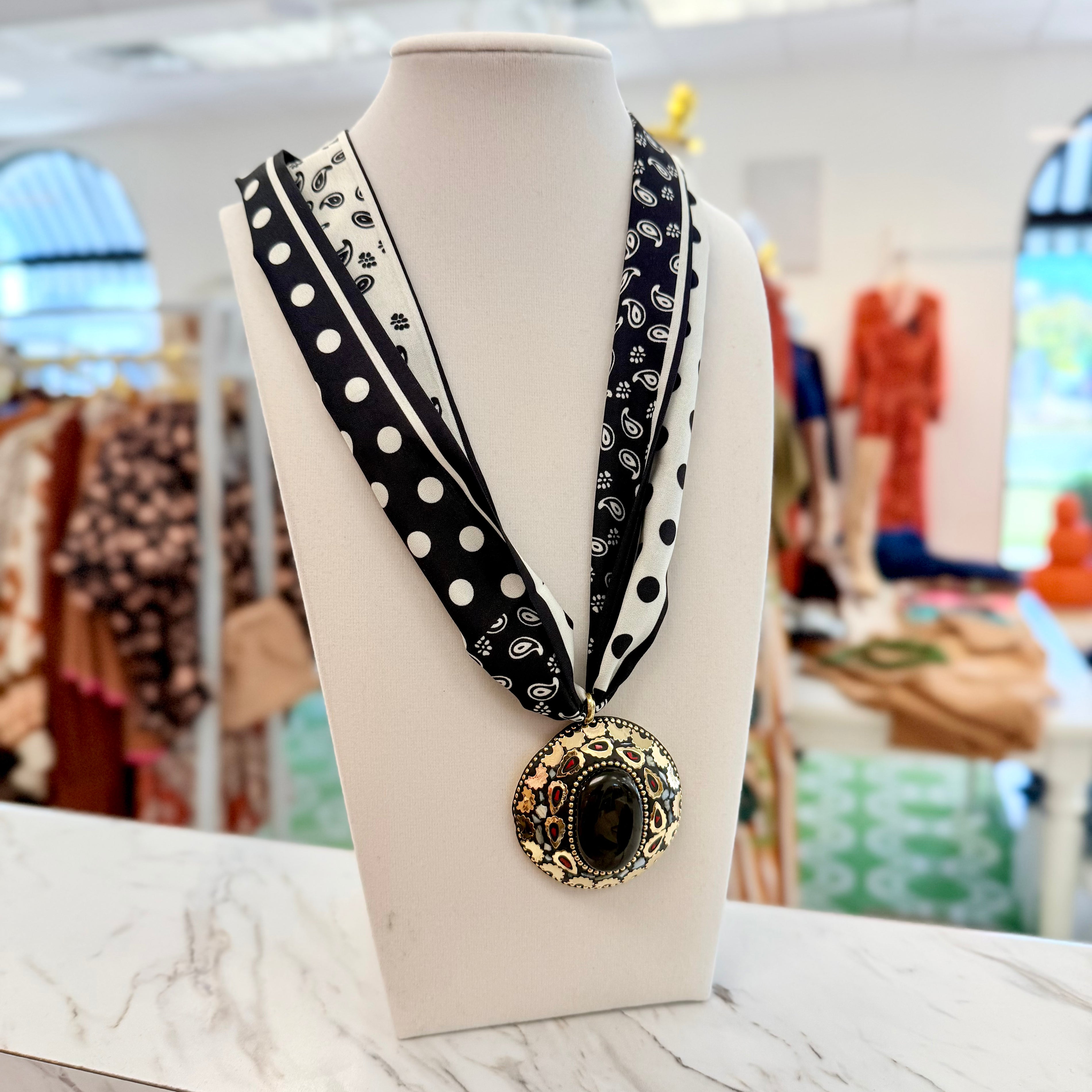 Paisley and Polka Dots Scarf Necklace