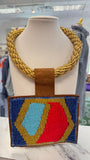 ORIJINAL Gold Rope Necklace - Blue, Brown, Red Patch