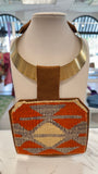 ORIJINAL Brass Pendant Necklace - Orange, Blue, Tan Patch