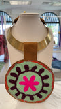 ORIJINAL Brass Pendant Necklace - Pink. Maroon, Seafoam Patch