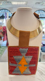 ORIJINAL Brass Pendant Necklace - Red, Blue, Orange Patch
