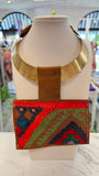 ORIJINAL Brass Pendant Necklace - Red, Orange, Brown Patch