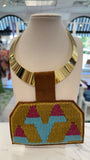 ORIJINAL Shiny Brass Pendant Necklace - Yellow, Blue, Pink Patch