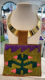 ORIJINAL Shiny Brass Pendant Necklace - Purple, Green, Pink Patch