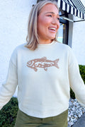 Fish Knit Crewneck Sweater in Sand/Taupe