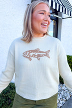 Fish Knit Crewneck Sweater in Sand/Taupe