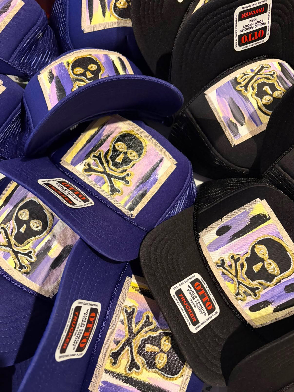 Hand Painted Skull Trucker Hat  - Black | TSP X ABHC EXCLUSIVE DESIGN