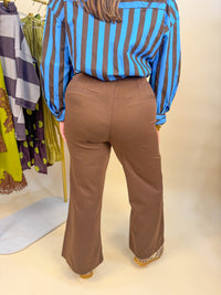 High Waist Wide Cropped Flare Pants in Chocolate