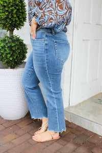 Mid Rise Distressed Hem Crop Straight Jeans Vervet